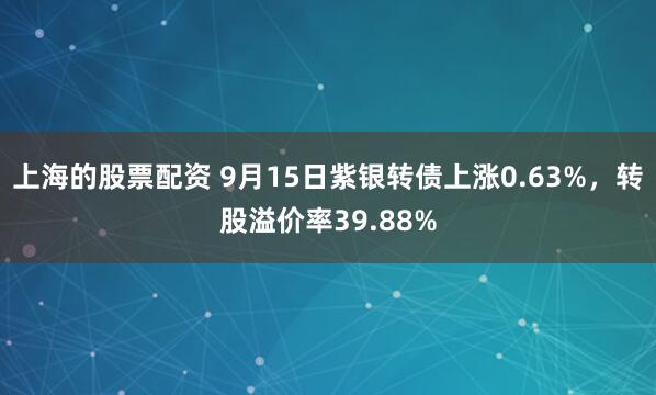 上海的股票配资 9月15日紫银转债上涨0.63%，转股溢价率39.88%